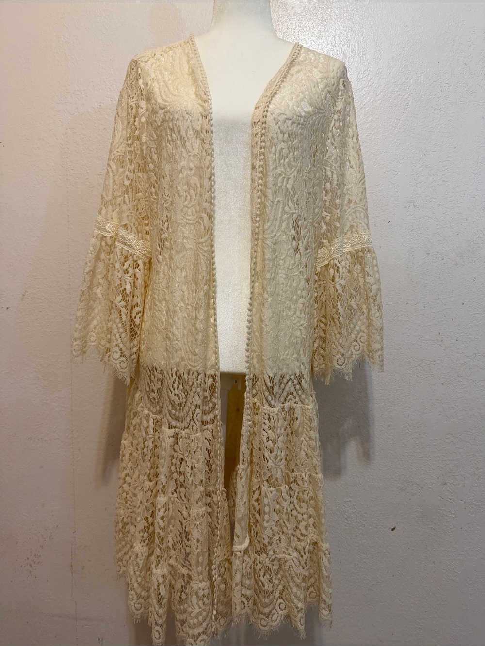 Angel heart, boutique,Open Sheer cardigan duster ruffle hem, Boho victorian Sz2X